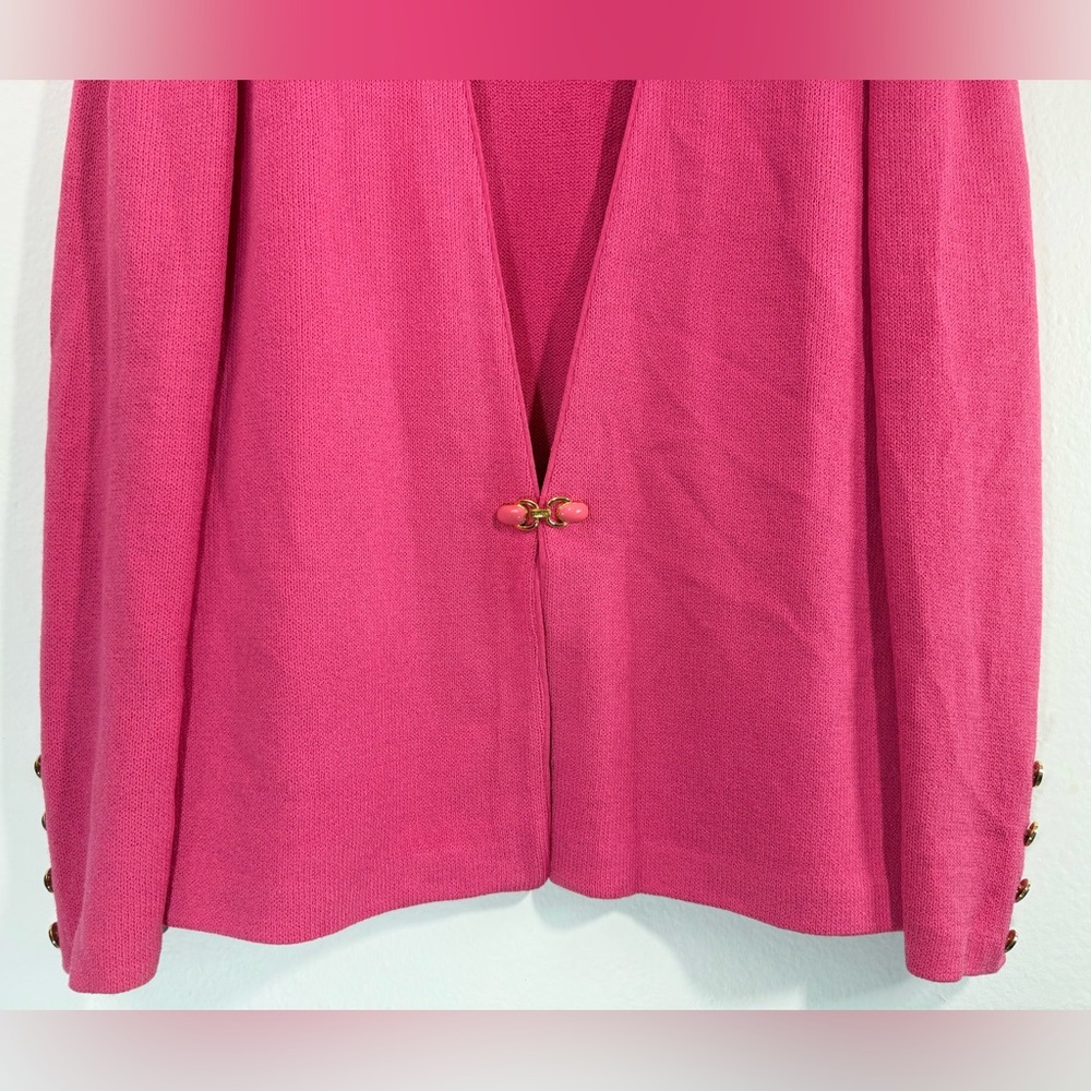 Vintage Rare St. John Pink Knit V-Neck Blazer Jacket Sz 12 Gold-Pink Buttons - Picture 5 of 9